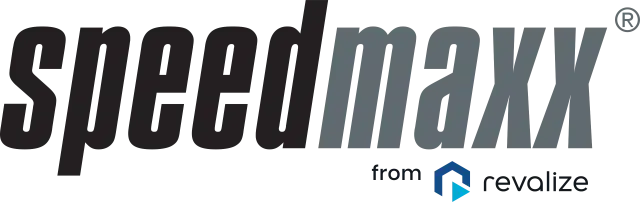 The image shows the speedmaxx logo, featuring "from Revalize" and the Revalize company logo below, highlighting its connection to advanced CPQE software solutions.